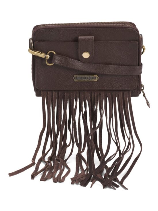 AMERICAN BISON Handbags - AMERICAN BISON Leather Fringe Organized Cell Phone Wallet Snake Embossed Detail